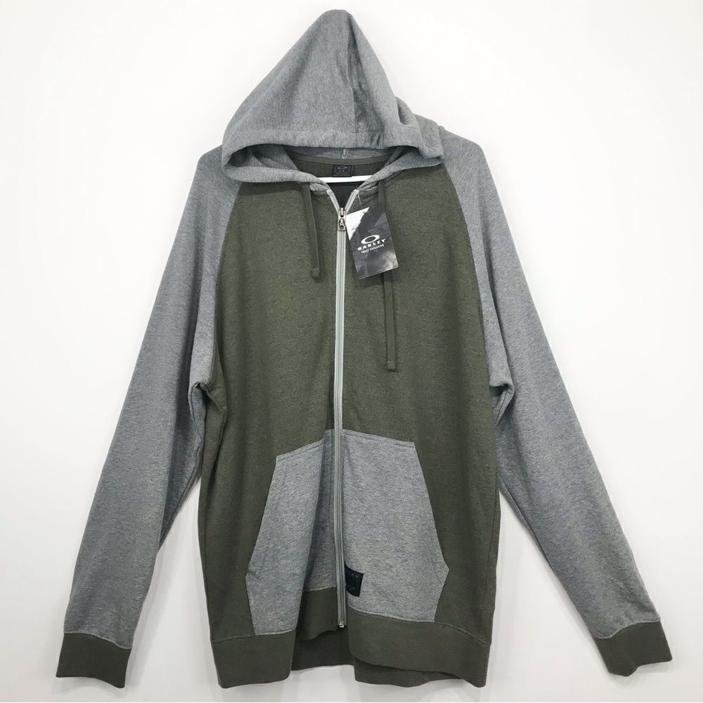 Oakley REGION Olive Green Gray Contrast Front Zip Hoodie NEW